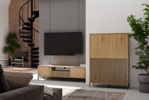 Witryna KAMARO 4DK SLIM/GŁADKI DĄB ARTISAN 4 Drzwi Lamele Front Ryflowany + Klasyczny - obrazek 2