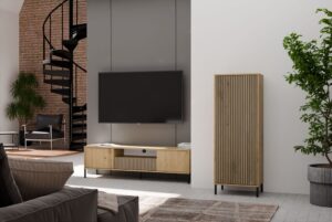 Witryna KAMARO 1DD SLIM DĄB ARTISAN Lamele Front Ryflowany - obrazek 2