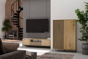 SZAFKA RTV KAMARO 160 DĄB ARTISAN Front ryflowany + Klasyczny - obrazek 4