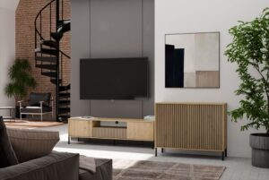 Komoda KAMARO 2D SLIM DĄB ARTISAN Lamele Front Ryflowany - obrazek 3