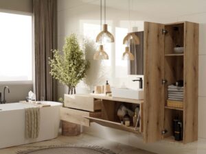 SZAFKA ŁAZIENKOWA WISZĄCA SŁUPEK REGAŁ TIGO 1D DĄB EVOKE RYFLOWANY FRONT - obrazek 4