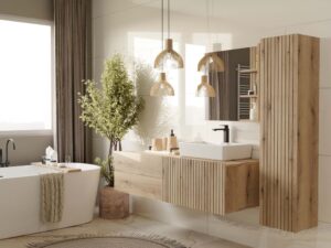 SZAFKA ŁAZIENKOWA WISZĄCA SŁUPEK REGAŁ TIGO 1D DĄB EVOKE RYFLOWANY FRONT - obrazek 2