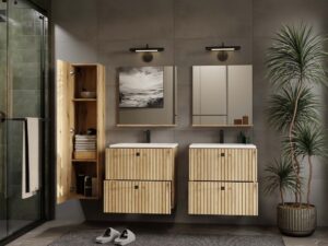 SZAFKA ŁAZIENKOWA WISZĄCA SŁUPEK REGAŁ TIGO 1D DĄB EVOKE RYFLOWANY FRONT - obrazek 5