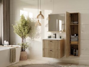 SZAFKA POD UMYWALKĘ TIGO 60 2S DĄB EVOKE 2 SZUFLADY RYFLOWANY FRONT WISZĄCA - obrazek 3