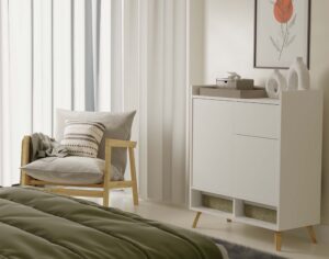 Komoda COLIN Szafka 2 Drzwi 1 Szuflada Z Nóżkami BIAŁY - obrazek 2