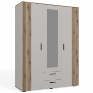 SZAFA AVA 150 CM LUSTRO 2 SZUFLADY RYFLOWANY FRONT DĄB EVOKE KASZMIR BEŻ