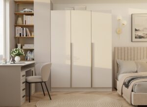 SZAFA SENSO 3D 150 CM 3 DRZWI ZŁOTE UCHWYTY DO SALONU SYPIALNI KASZMIR BEŻ - obrazek 3