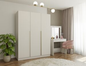 SZAFA SENSO 3D 150 CM 3 DRZWI ZŁOTE UCHWYTY DO SALONU SYPIALNI KASZMIR BEŻ - obrazek 6