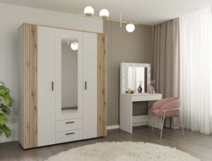 SZAFA AVA 150 CM LUSTRO 2 SZUFLADY RYFLOWANY FRONT DĄB EVOKE KASZMIR BEŻ - obrazek 6