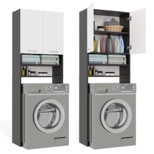 Szafka Łazienkowa na Pralkę POLA DK ANTRACYT BIEL Regał Słupek 180X64X30 - obrazek 1