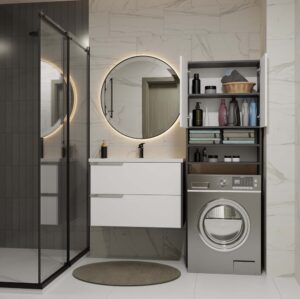 Szafka Łazienkowa na Pralkę POLA DK ANTRACYT BIEL Regał Słupek 180X64X30 - obrazek 2