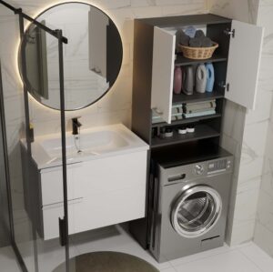 Szafka Łazienkowa na Pralkę POLA DK ANTRACYT BIEL Regał Słupek 180X64X30 - obrazek 3