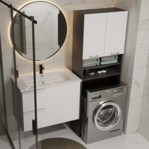 Szafka Łazienkowa na Pralkę POLA DK ANTRACYT BIEL Regał Słupek 180X64X30 - obrazek 5