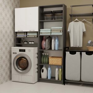 Szafka Łazienkowa na Pralkę POLA DK ANTRACYT BIEL Regał Słupek 180X64X30 - obrazek 6