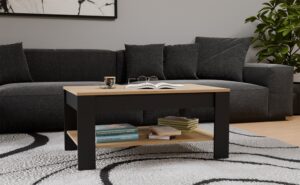 Stolik Kawowy OHIO DĄB ARTISAN CZARNY Ława Półki Do Salonu 93x58x43,5 Cm - obrazek 2