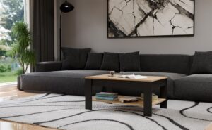 Stolik Kawowy OHIO DĄB ARTISAN CZARNY Ława Półki Do Salonu 93x58x43,5 Cm - obrazek 4