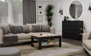 Stolik Kawowy OHIO DĄB ARTISAN CZARNY Ława Półki Do Salonu 93x58x43,5 Cm - obrazek 5