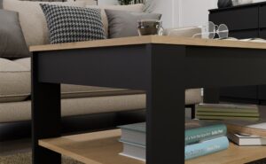 Stolik Kawowy OHIO DĄB ARTISAN CZARNY Ława Półki Do Salonu 93x58x43,5 Cm - obrazek 3