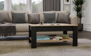 Stolik Kawowy OHIO DĄB ARTISAN CZARNY Ława Półki Do Salonu 93x58x43,5 Cm - obrazek 6