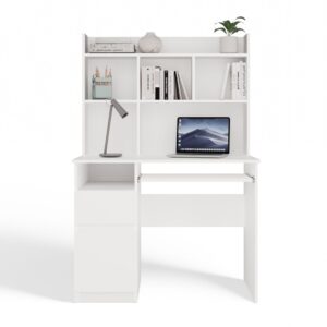 Biurko PORTO Lewe Z Nadstawką Biel Mat Szuflada Półki Do Biura Pokoju - obrazek 6