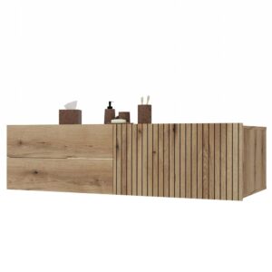 SZAFKA POD UMYWALKĘ TIGO 1D2S DĄB EVOKE 140 CM 2 SZUFLADY RYFLOWANY FRONT WISZĄCA - obrazek 1