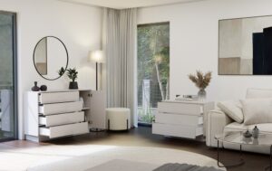 Komoda AMBER 1D4S Szafka 1 Drzwi 4 Szuflady Do Sypialni Salonu KASZMIR Beż - obrazek 2