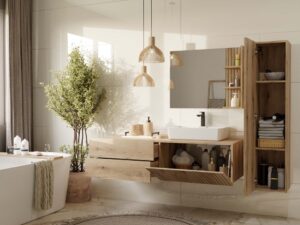 SZAFKA POD UMYWALKĘ TIGO 1D2S DĄB EVOKE 140 CM 2 SZUFLADY RYFLOWANY FRONT WISZĄCA - obrazek 3