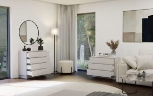 Komoda AMBER 3S Szafka 3 Szuflady Do Sypialni Salonu KASZMIR Beż - obrazek 2