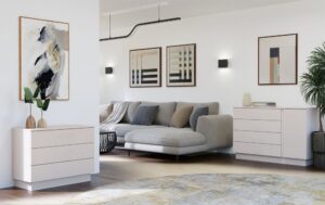 Komoda AMBER 3S Szafka 3 Szuflady Do Sypialni Salonu KASZMIR Beż - obrazek 5