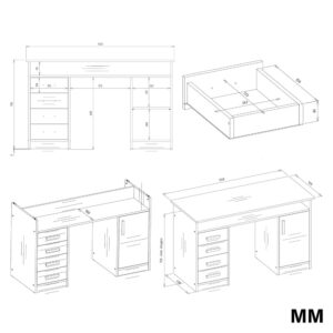 BIURKO ADA BIAŁE 125 Cm 4 Szuflady Szafka Półki Do Biura Pokoju Na Laptop - obrazek 5