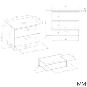 Szafka Nocna AMBER 2S Stolik Nocny 2 Szuflady Do Sypialni KASZMIR Beż - obrazek 5