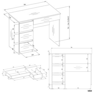 Biurko MIJAS Lewe Z Nadstawką Biel Mat 4 Szuflady 4 Półki Do Biura Pokoju - obrazek 7