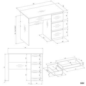 Biurko MIJAS Prawe z Nadstawką Biel Mat 4 Szuflady 4 Półki Do Biura Pokoju - obrazek 7