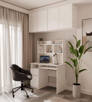 Biurko PORTO Lewe Z Nadstawką Biel Mat Szuflada Półki Do Biura Pokoju - obrazek 3