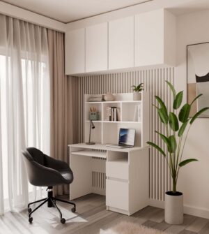 Biurko PORTO Prawe Z Nadstawką Biel Mat Szuflada Półki Do Biura Pokoju - obrazek 3