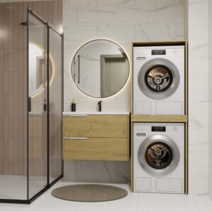 Szafka Łazienkowa na Pralkę i Suszarkę POLA TWIN Regał Słupek DĄB ARTISAN - obrazek 3