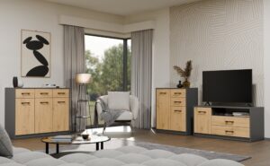 Komoda SIMPLO 3D3S Szafka 3 Szuflady 3 Drzwi ANTRACYT DĄB ARTISAN - obrazek 5