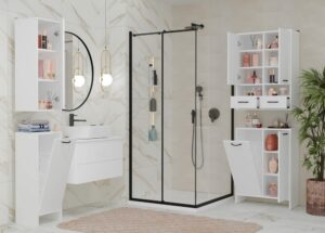 Szafka Łazienkowa NINA 1K1D BIAŁA Regał Słupek 1 Kosz Na Pranie 3 Półki Do Łazienki - obrazek 4