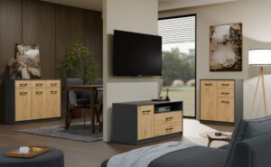 Komoda SIMPLO 3D3S Szafka 3 Szuflady 3 Drzwi ANTRACYT DĄB ARTISAN - obrazek 2