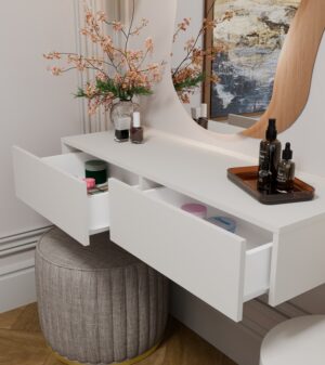 Toaletka Kosmetyczna Wisząca MIKA 110 Cm 2 Szuflady Do Sypialni KASZMIR Beż - obrazek 4