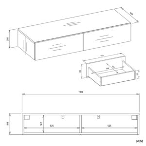 Toaletka Kosmetyczna Wisząca MIKA 110 cm 2 Szuflady Do Sypialni BIAŁA - obrazek 6