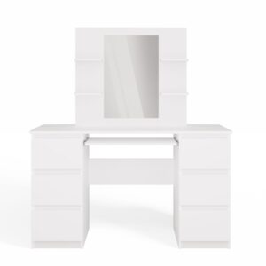 Toaletka Kosmetyczna Z Lustrem Do Makijażu Zestaw MARINA 4P + KUBA Biurko BIAŁA - obrazek 5