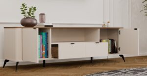 Szafka RTV CORDOBA 2S2S Kaszmir Beż Dąb Castello Szafka Pod TV 2 Szuflady - obrazek 6