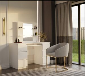 Toaletka Kosmetyczna Z Lustrem Do Makijażu Zestaw MARINA 4P + KUBA Biurko BIAŁA - obrazek 4