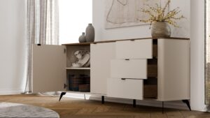 Komoda CORDOBA 2D3S Kaszmir Beż Dąb Castello Szafka 3 Szuflady Cichy Domyk - obrazek 3