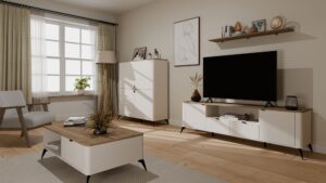 Komoda CORDOBA 4D Kaszmir Beż Dąb Castello Szafka 4 Drzwi 8 Półek Salon - obrazek 4