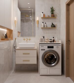 Szafka Łazienkowa Na Pralkę POLA NP KASZMIR Beż Półka Regał Do Łazienki - obrazek 2