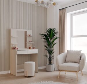 Toaletka Kosmetyczna z Lustrem Do Makijażu MARINA 4P + Biurko 2S KASZMIR - obrazek 2