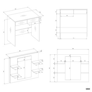 Toaletka Kosmetyczna z Lustrem Do Makijażu MARINA 4P + Biurko 2S KASZMIR - obrazek 6