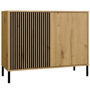 Komoda Front Ryflowany Szafka KAMARO 2D Slim / Gładki DĄB ARTISAN Lamele - obrazek 1